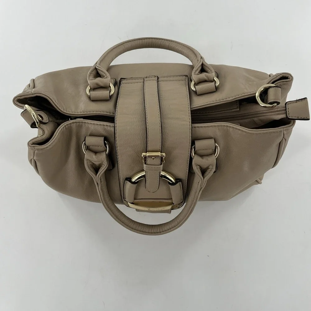 Large Charming Charlie Handbag Satchel Crossbody Tote Purse Tan Beige Taupe Gold